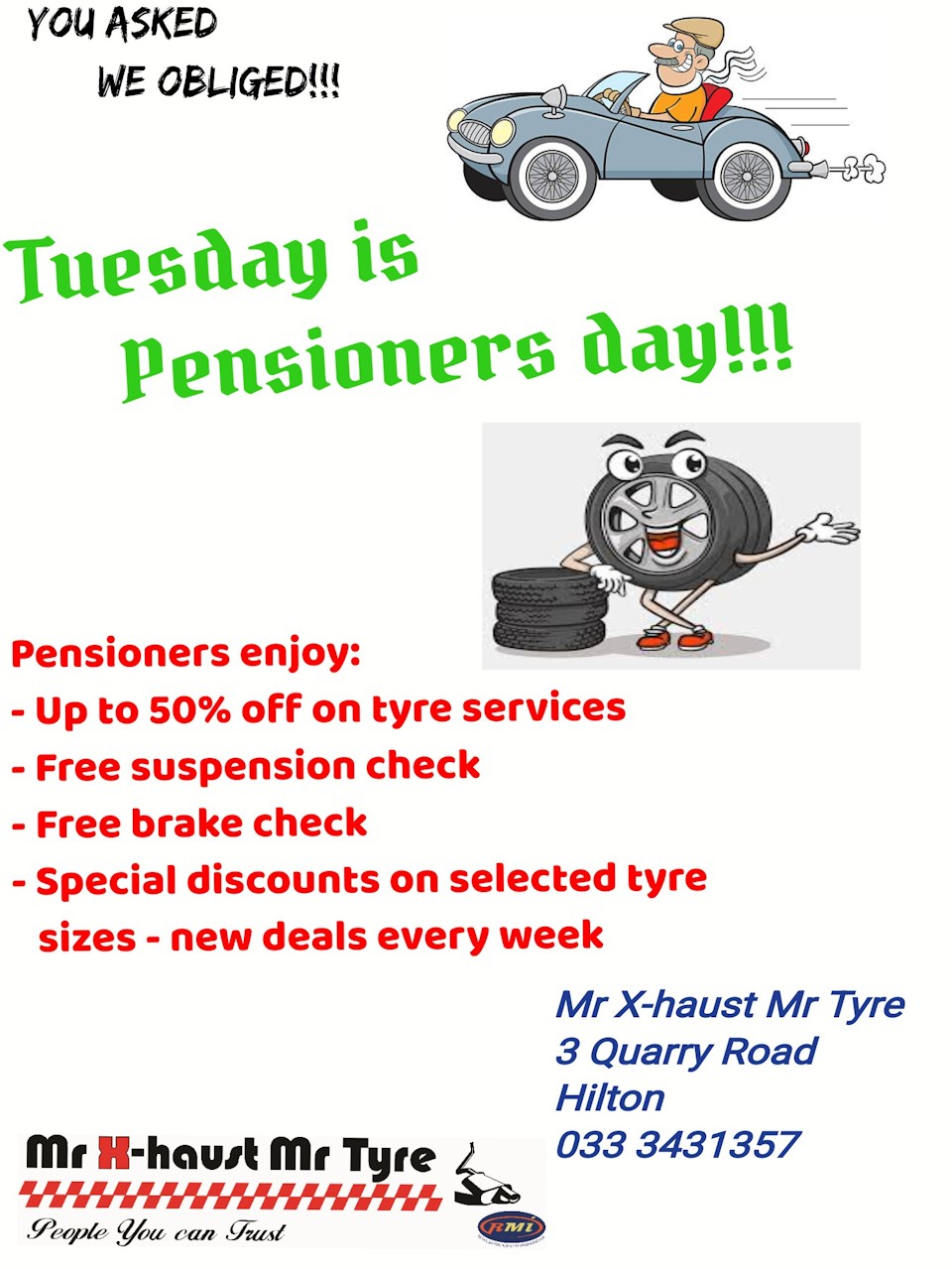 mr tyre mr xhaust pensioners day