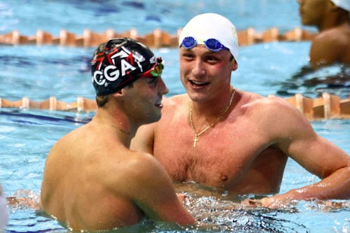 Calvyn Justus L and Pieter Coetze 50m freestyle