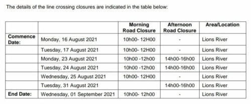 eskom road closure schedule