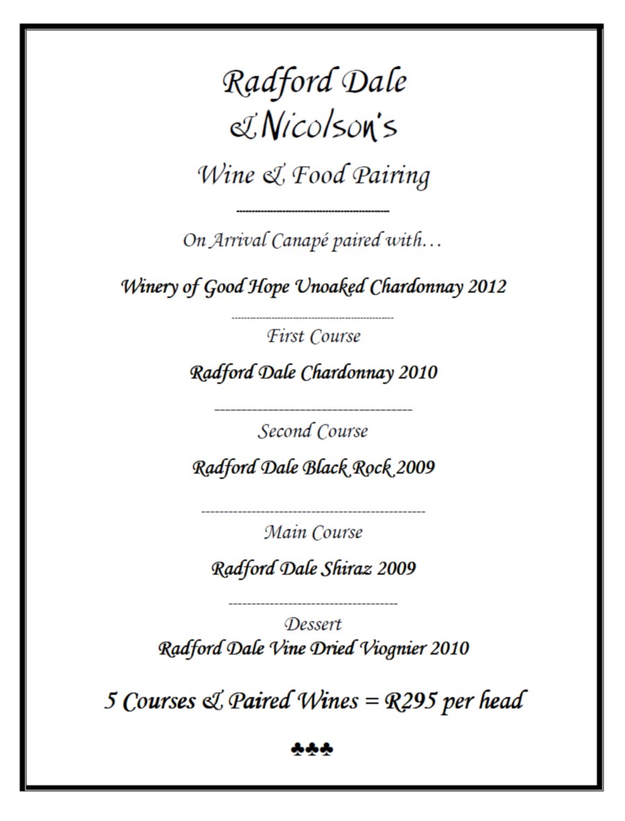 nicolsons radford dale menu